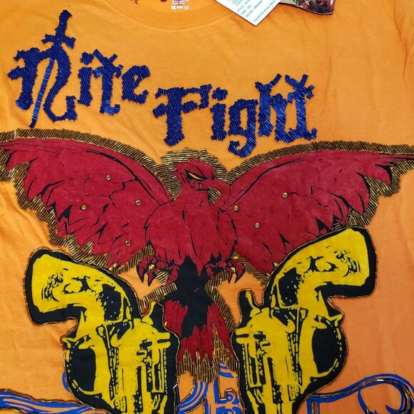 Y2K TOOL JEANS Size 2XL Y2K Orange Embellished Embroidered Beads T-shirt Tee - Picture 9 of 10